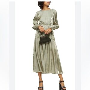 Topshop Metallic Sage Long Sleeve Dress